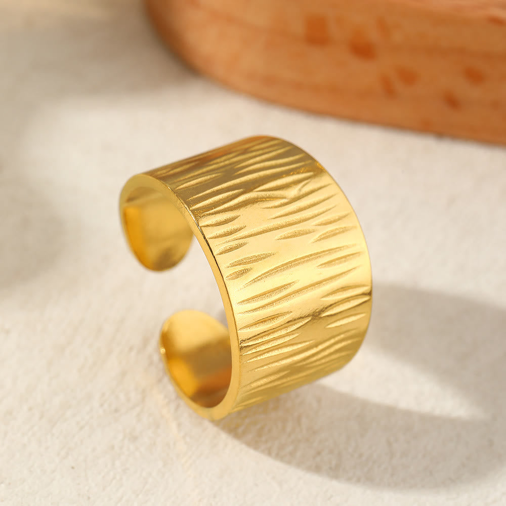 HilalHaven Assorted Open Ring Collection — Leaves, Celestial &amp; Geometric Styles for Daily Wear - Golden Textured Wide Band - image 8