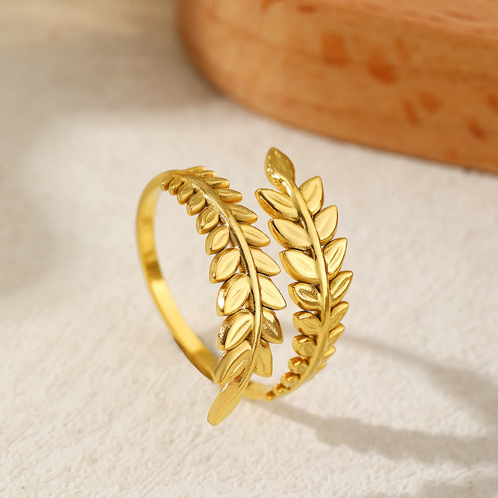 HilalHaven Assorted Open Ring Collection — Leaves, Celestial &amp; Geometric Styles for Daily Wear - Golden Laurel Leaf Ring - image 6