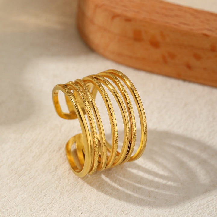 HilalHaven Assorted Open Ring Collection — Leaves, Celestial &amp; Geometric Styles for Daily Wear - Golden Multi-Band Stack Ring - image 14