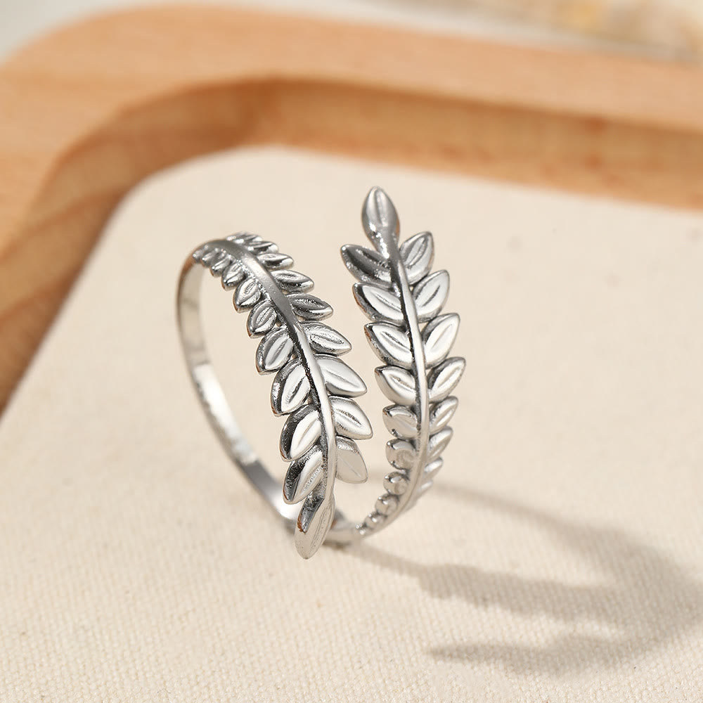 HilalHaven Assorted Open Ring Collection — Leaves, Celestial &amp; Geometric Styles for Daily Wear - Silver Laurel Leaf Ring - image 7