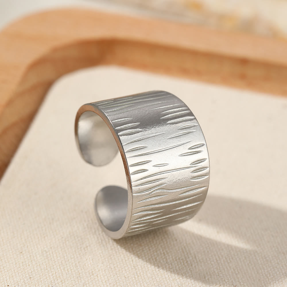 HilalHaven Assorted Open Ring Collection — Leaves, Celestial &amp; Geometric Styles for Daily Wear - Silver Textured Wide Band - image 9
