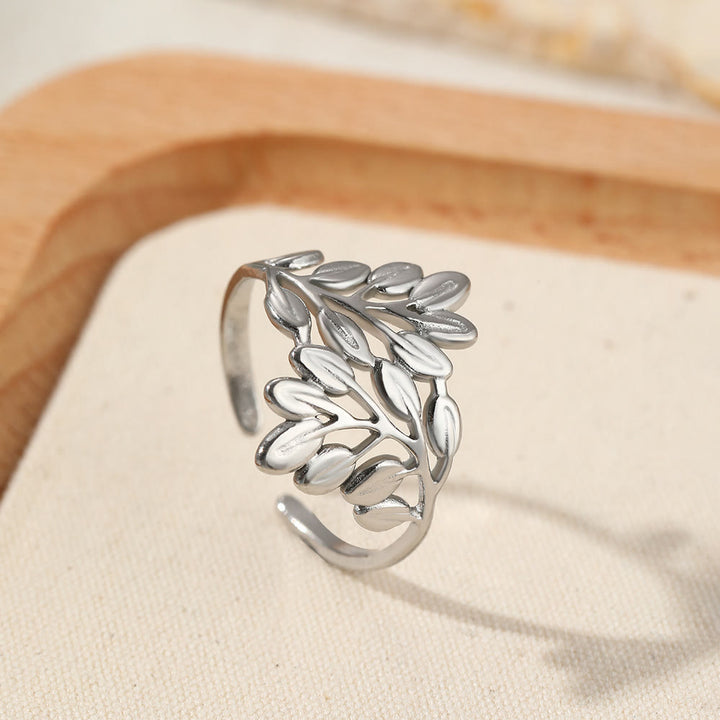 HilalHaven Assorted Open Ring Collection — Leaves, Celestial &amp; Geometric Styles for Daily Wear - Silver Branch Leaf Ring - image 5