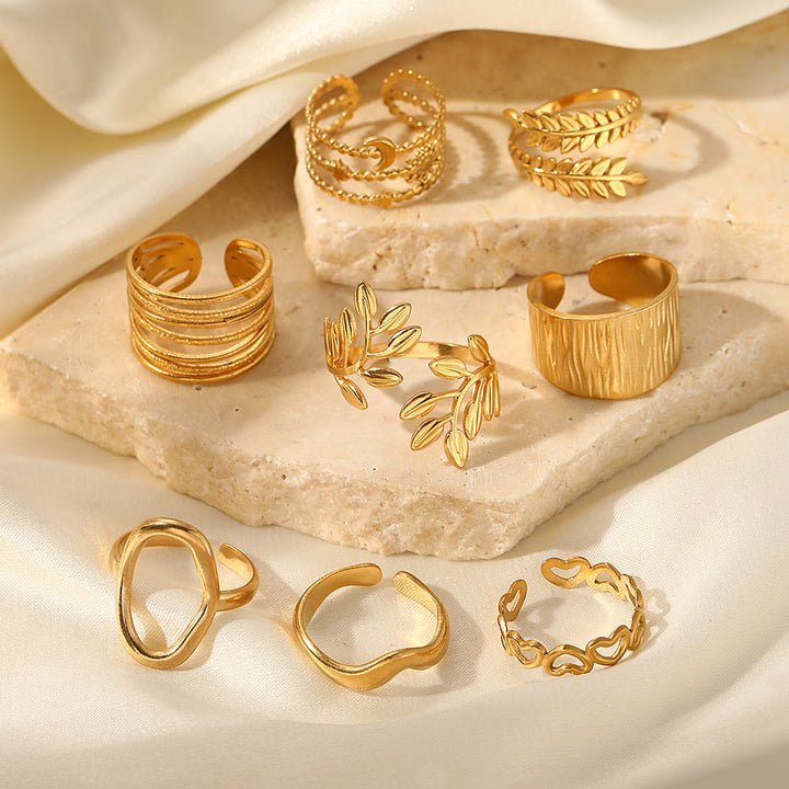HilalHaven Assorted Open Ring Collection — Leaves, Celestial &amp; Geometric Styles for Daily Wear - image 2