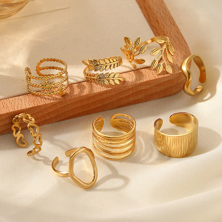 HilalHaven Assorted Open Ring Collection — Leaves, Celestial &amp; Geometric Styles for Daily Wear - image 20