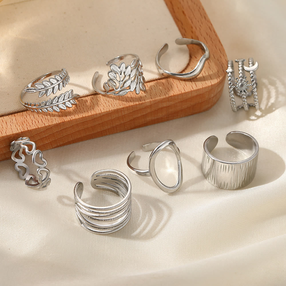HilalHaven Assorted Open Ring Collection — Leaves, Celestial &amp; Geometric Styles for Daily Wear - image 21