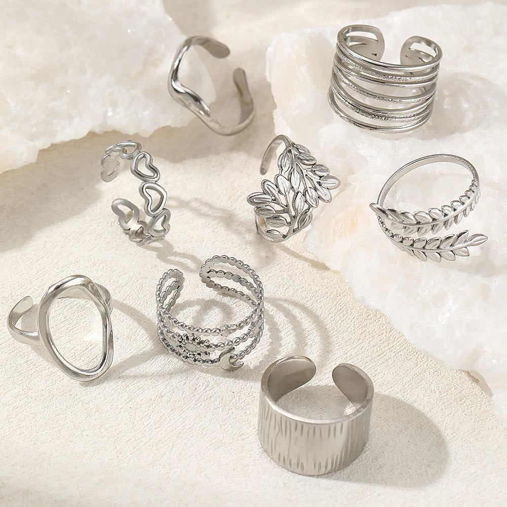 HilalHaven Assorted Open Ring Collection — Leaves, Celestial &amp; Geometric Styles for Daily Wear - image 19
