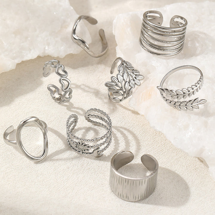 HilalHaven Assorted Open Ring Collection — Leaves, Celestial &amp; Geometric Styles for Daily Wear - image 19