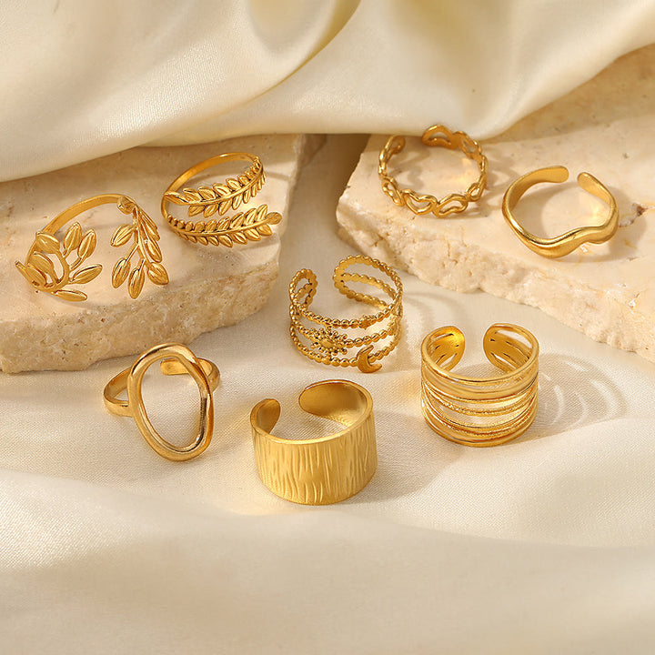 HilalHaven Assorted Open Ring Collection — Leaves, Celestial &amp; Geometric Styles for Daily Wear - image 18