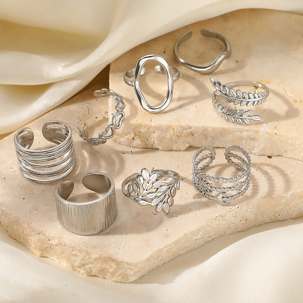 HilalHaven Assorted Open Ring Collection — Leaves, Celestial & Geometric Styles for Daily Wear - image 1