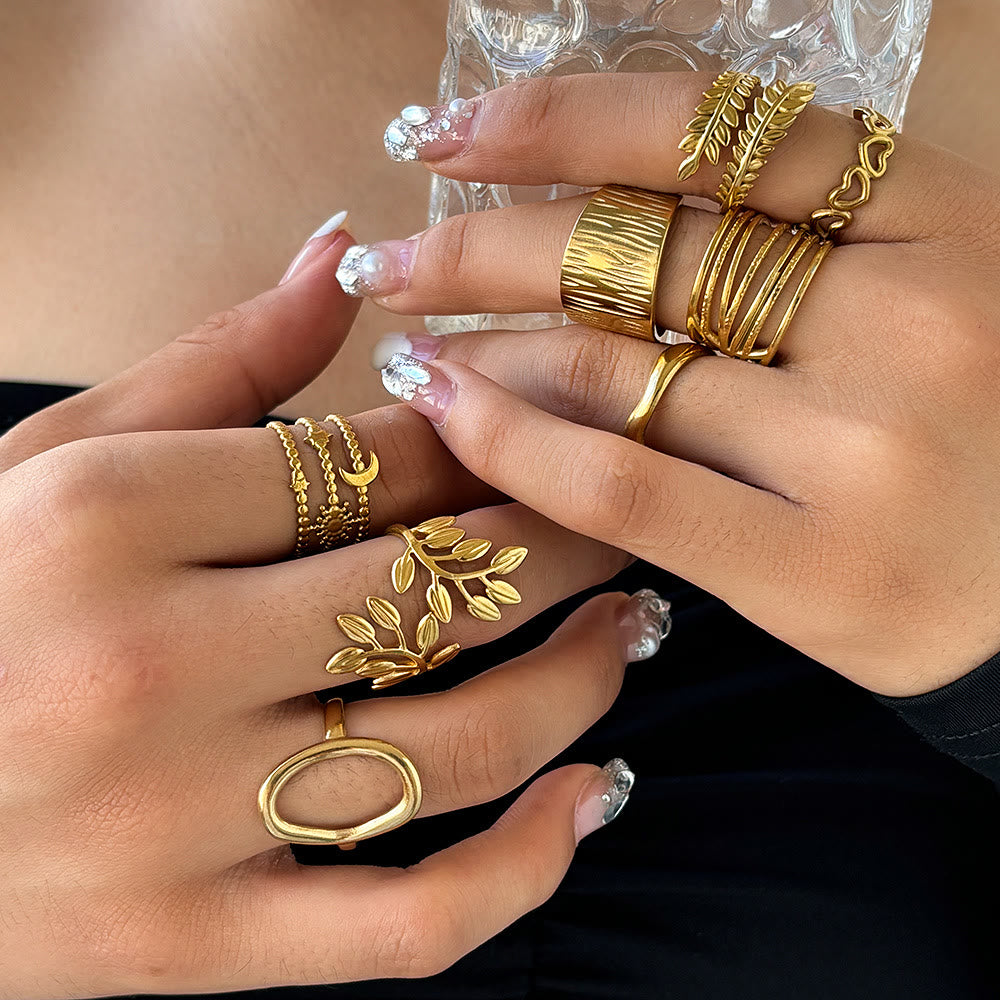 HilalHaven Assorted Open Ring Collection — Leaves, Celestial & Geometric Styles for Daily Wear - image 0