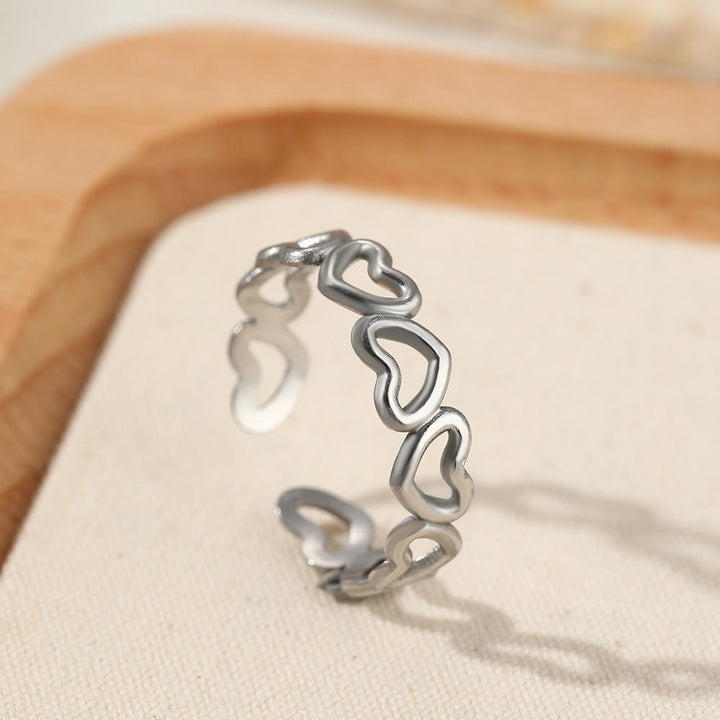 HilalHaven Assorted Open Ring Collection — Leaves, Celestial &amp; Geometric Styles for Daily Wear - Silver Open Heart Link Ring - image 17
