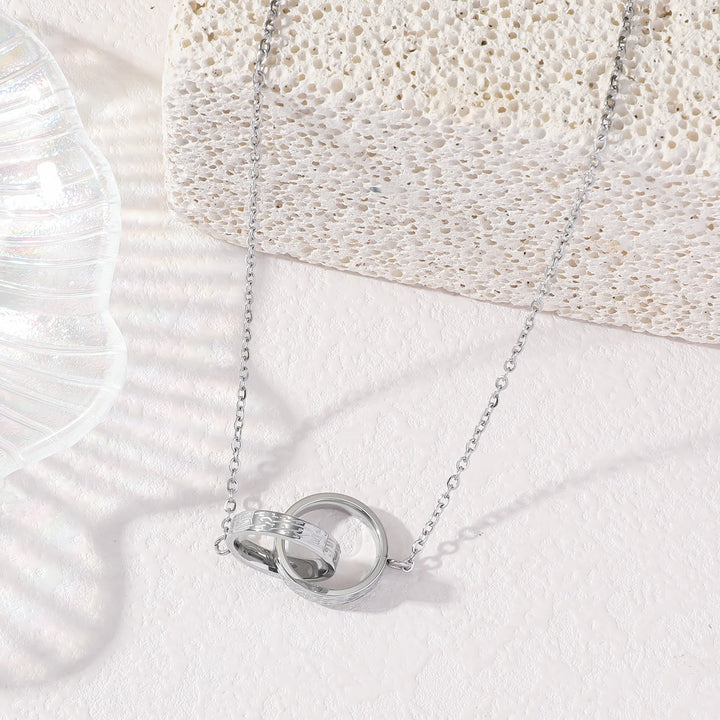HilalHaven Minimalist Interlocking Rings Necklace  - Silver - image 1