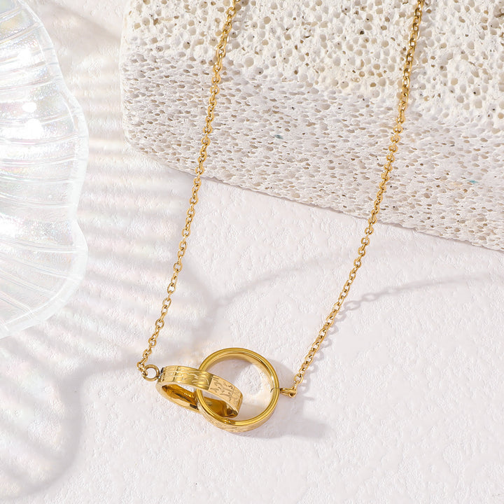 HilalHaven Minimalist Interlocking Rings Necklace  - Golden - image 2