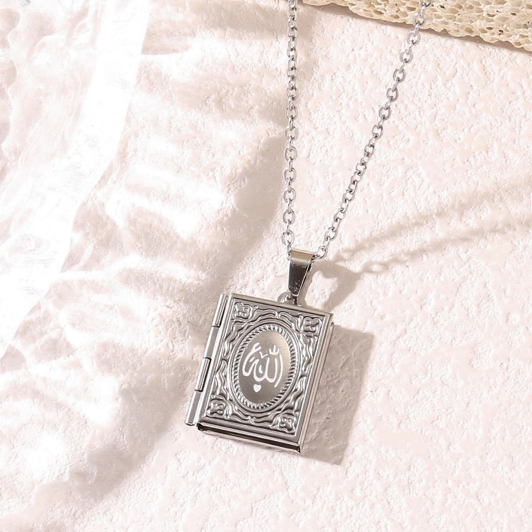 HilalHaven Allah Locket Pendant Necklace — Polished Stainless Steel - Silver Book - image 1