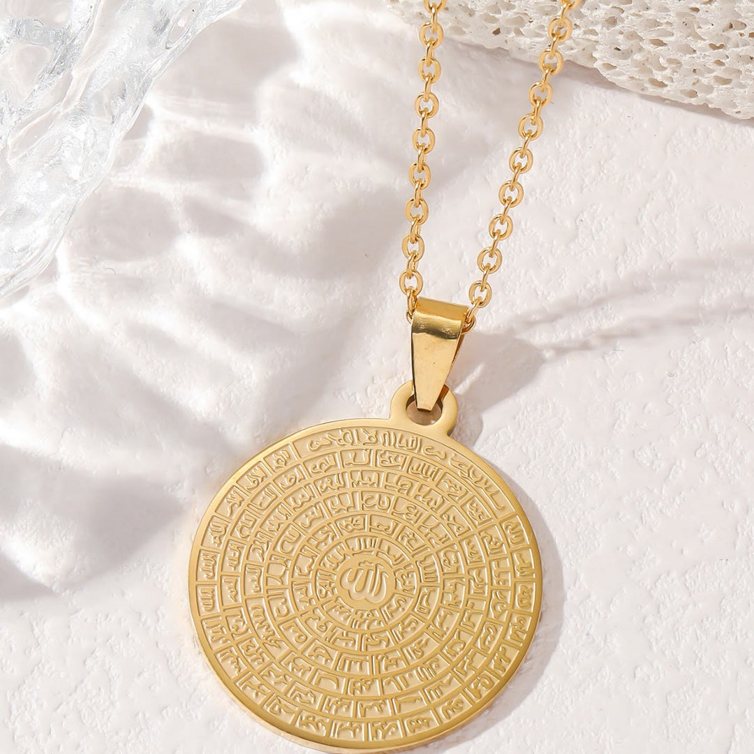 HilalHaven Multi-Tone Round Pendant Necklace ——Titanium Steel Everyday Wear - Golden - image 2