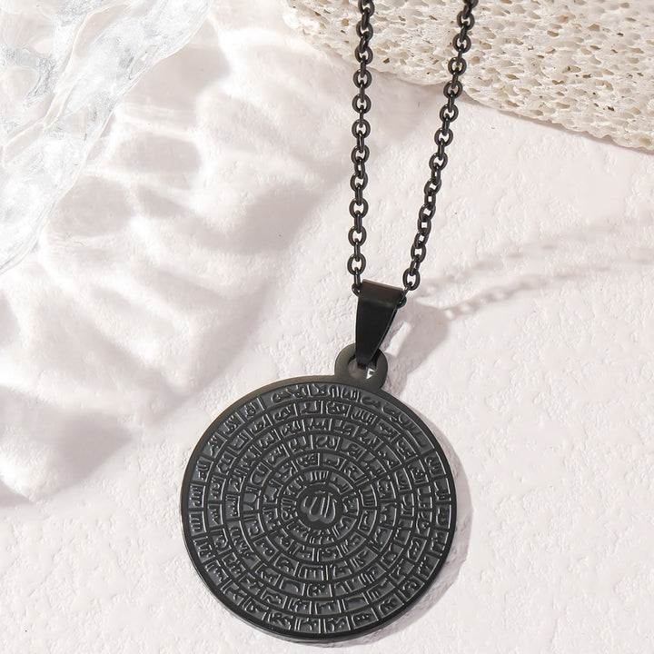 HilalHaven Multi-Tone Round Pendant Necklace ——Titanium Steel Everyday Wear - Black - image 3
