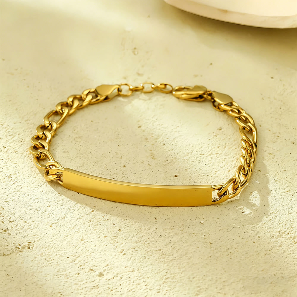 HilalHaven Timeless Gold-Tone Stainless Steel Bracelet Curated Collection - Golden Figaro Bar Bracelet - image 5