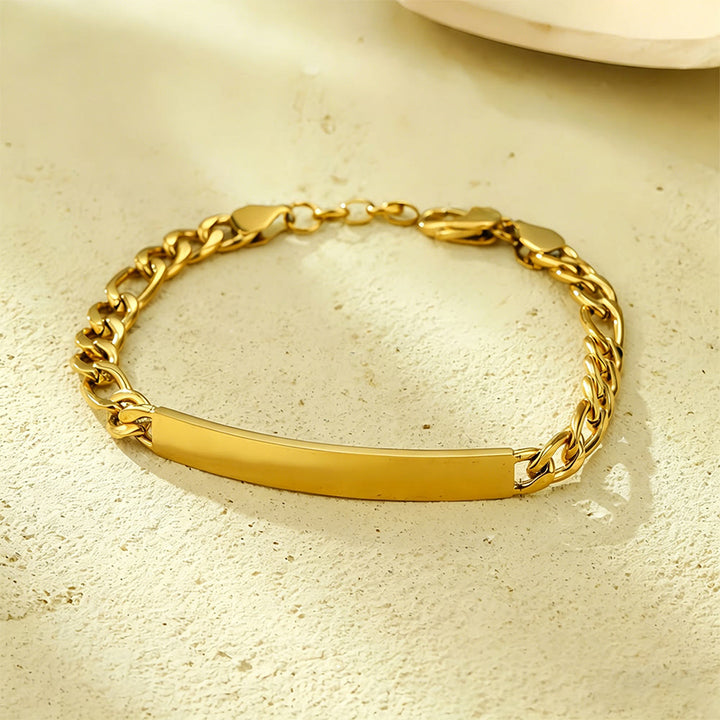 HilalHaven Timeless Gold-Tone Stainless Steel Bracelet Curated Collection - Golden Figaro Bar Bracelet - image 5