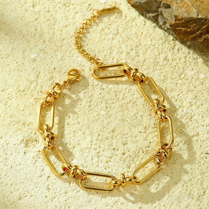 HilalHaven Timeless Gold-Tone Stainless Steel Bracelet Curated Collection - Golden Paperclip Link Bracelet - image 2