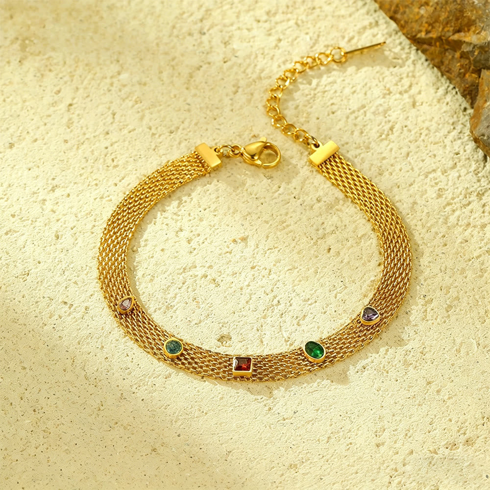 HilalHaven Timeless Gold-Tone Stainless Steel Bracelet Curated Collection - Golden Mesh Gemstone Bracelet - image 9
