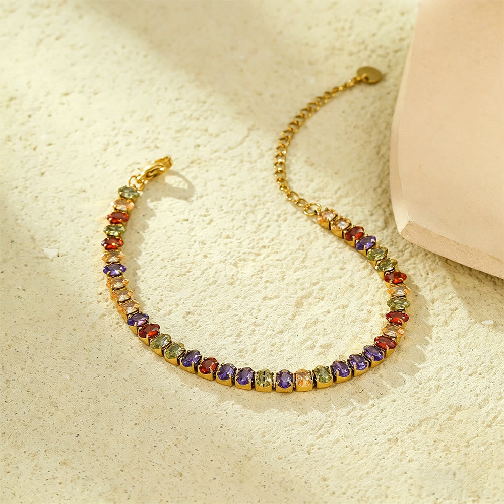 HilalHaven Timeless Gold-Tone Stainless Steel Bracelet Curated Collection - Multicolor Crystal Tennis Bracelet - image 6