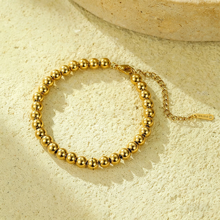 HilalHaven Timeless Gold-Tone Stainless Steel Bracelet Curated Collection - Golden Beaded Ball Bracelet - image 8