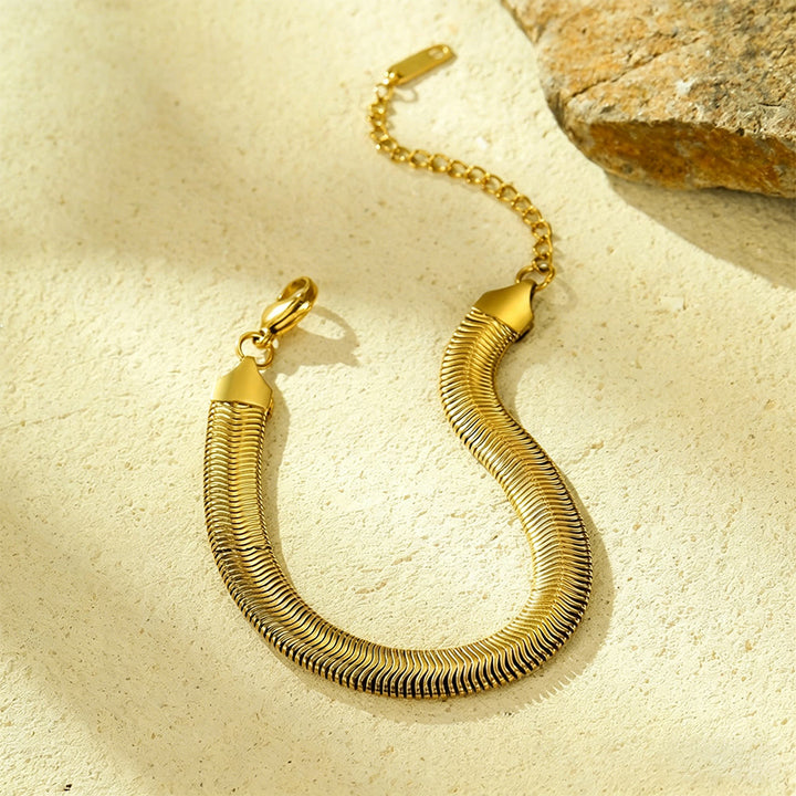 HilalHaven Timeless Gold-Tone Stainless Steel Bracelet Curated Collection - Golden Snake Chain Bracelet - image 7