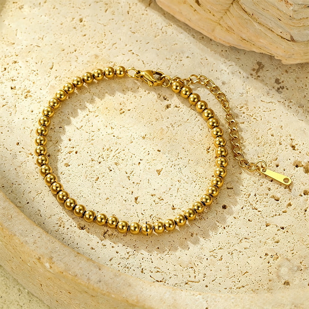 HilalHaven Timeless Gold-Tone Stainless Steel Bracelet Curated Collection - Golden Tiny Beaded Bracelet - image 11