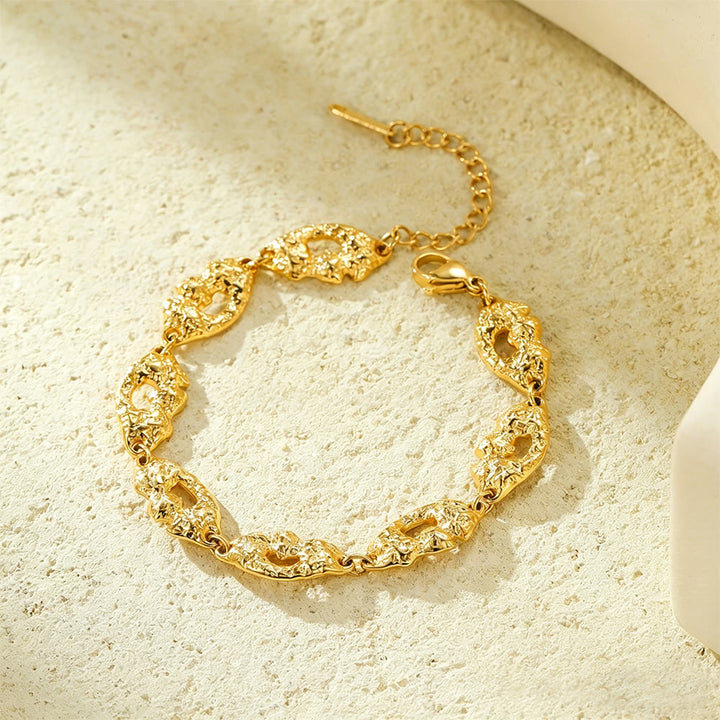 HilalHaven Timeless Gold-Tone Stainless Steel Bracelet Curated Collection - Golden Twisted Link Bracelet - image 1