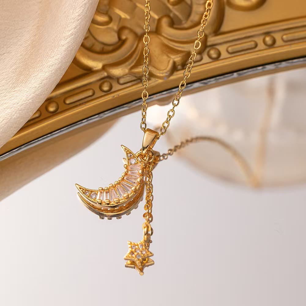 HilalHaven Dainty Moon &amp; Star Pendant Necklace — Delicate Crystal Accents - image 2