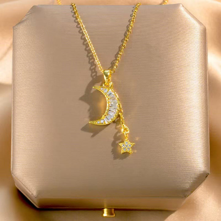 HilalHaven Dainty Moon &amp; Star Pendant Necklace — Delicate Crystal Accents - Crescent &amp; Star - image 0