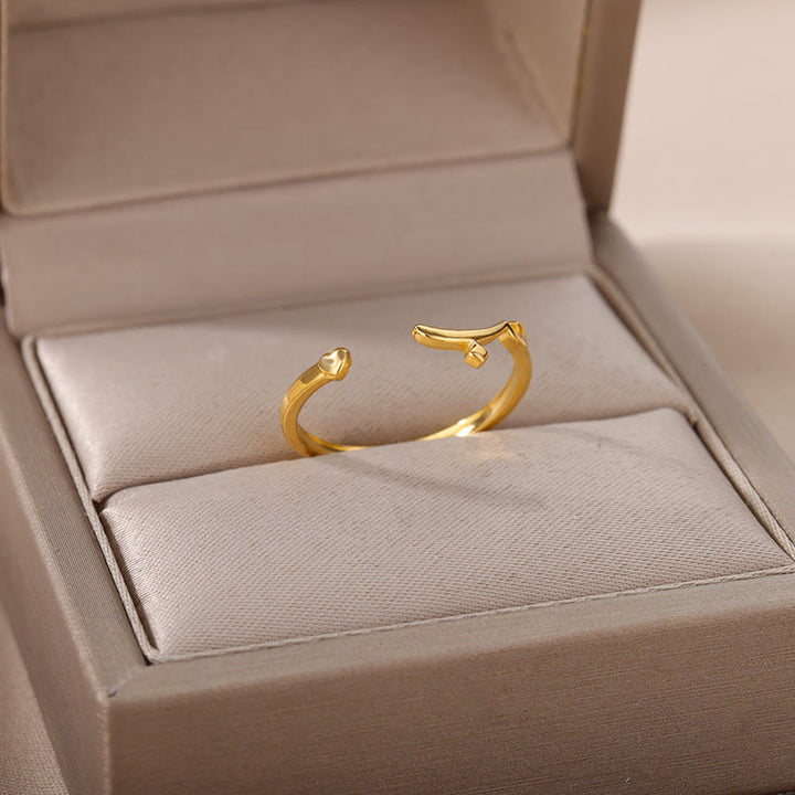HilalHaven Minimalist Open Ring — Stainless Steel Electroplated Geometric Band - Golden Ring - image 6
