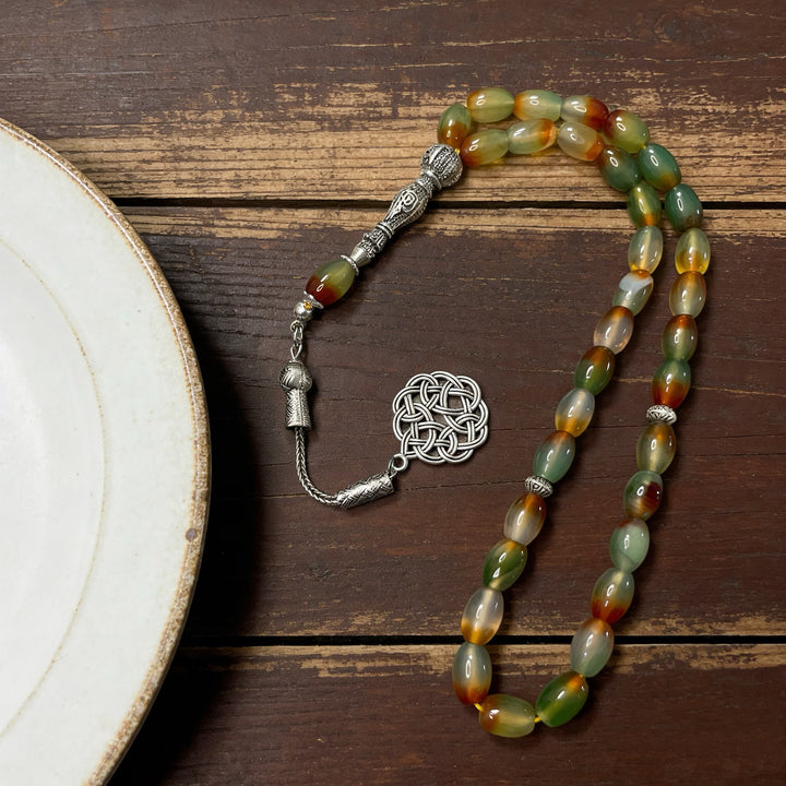 HilalHaven Elegant Natural Stone Beaded Tasbih —— 33 Beads Tasbih - Colorful Stone - image 0