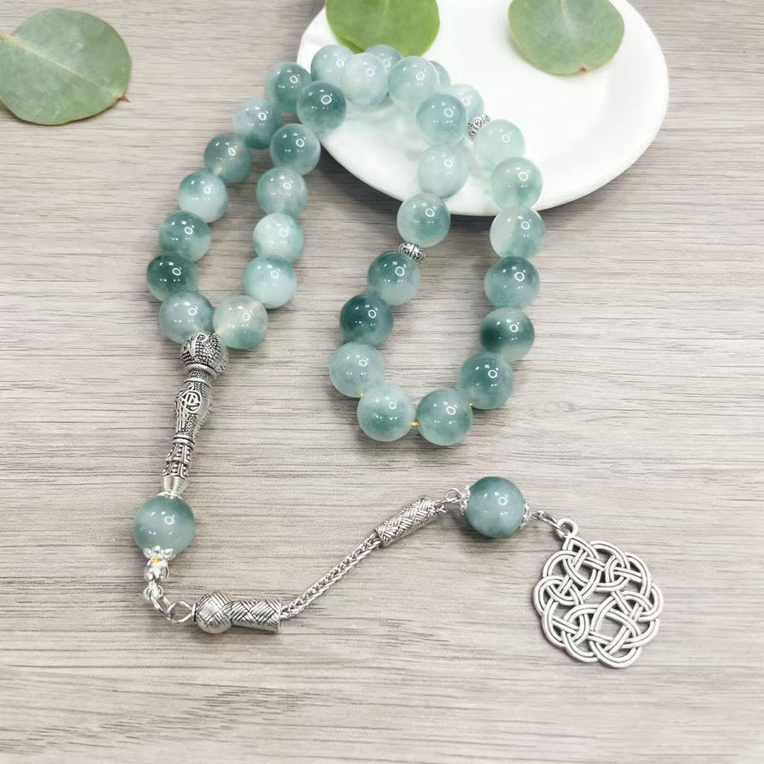 HilalHaven Watercolor Gradient Natural Stone 33 Beads Tasbih —— Elegant Handcrafted Accessory - Green&White Misty Gradient - image 0