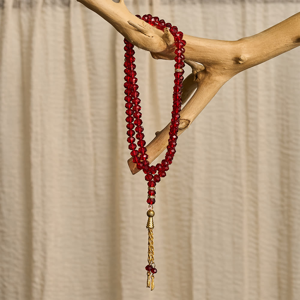HilalHaven Elegant Faceted Crystal 99 Beads Tasbih — Vintage Rosary with Feather Tassel - image 15