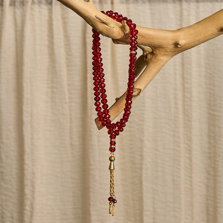 HilalHaven Elegant Faceted Crystal 99 Beads Tasbih — Vintage Rosary with Feather Tassel - image 15