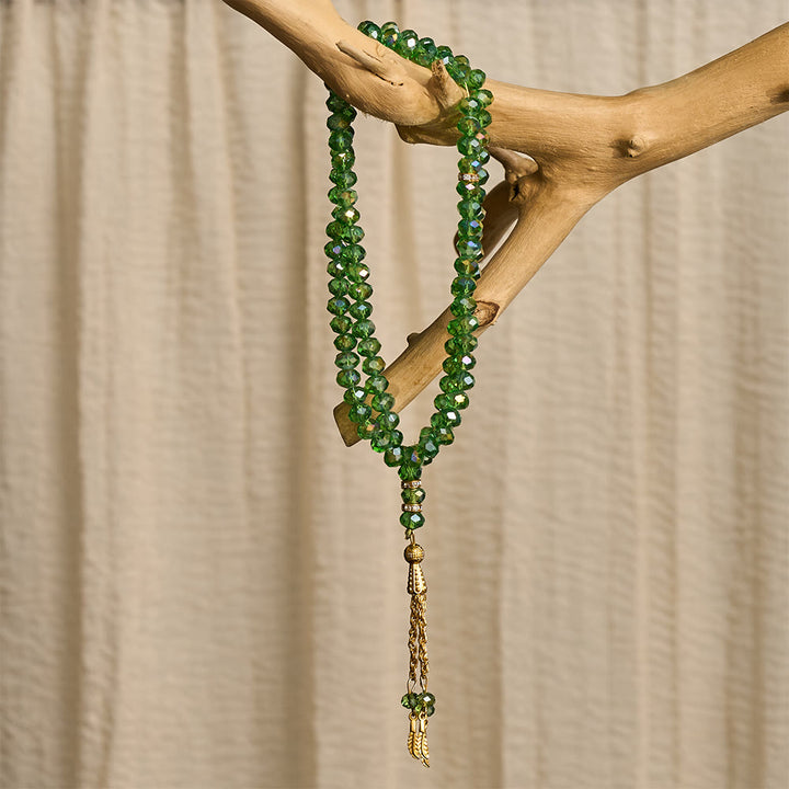 HilalHaven Elegant Faceted Crystal 99 Beads Tasbih — Vintage Rosary with Feather Tassel - image 19