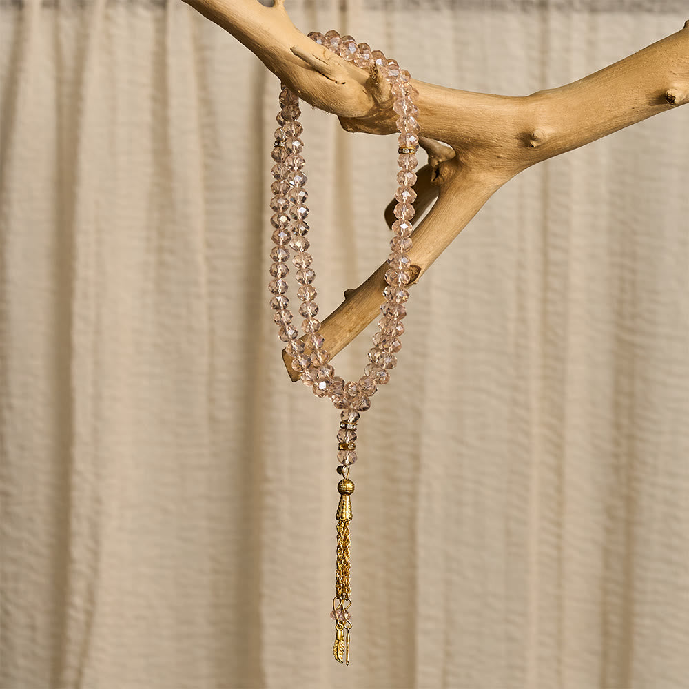 HilalHaven Elegant Faceted Crystal 99 Beads Tasbih — Vintage Rosary with Feather Tassel - image 7