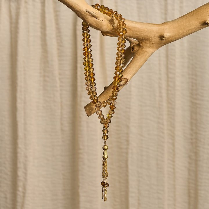 HilalHaven Elegant Faceted Crystal 99 Beads Tasbih — Vintage Rosary with Feather Tassel - image 3