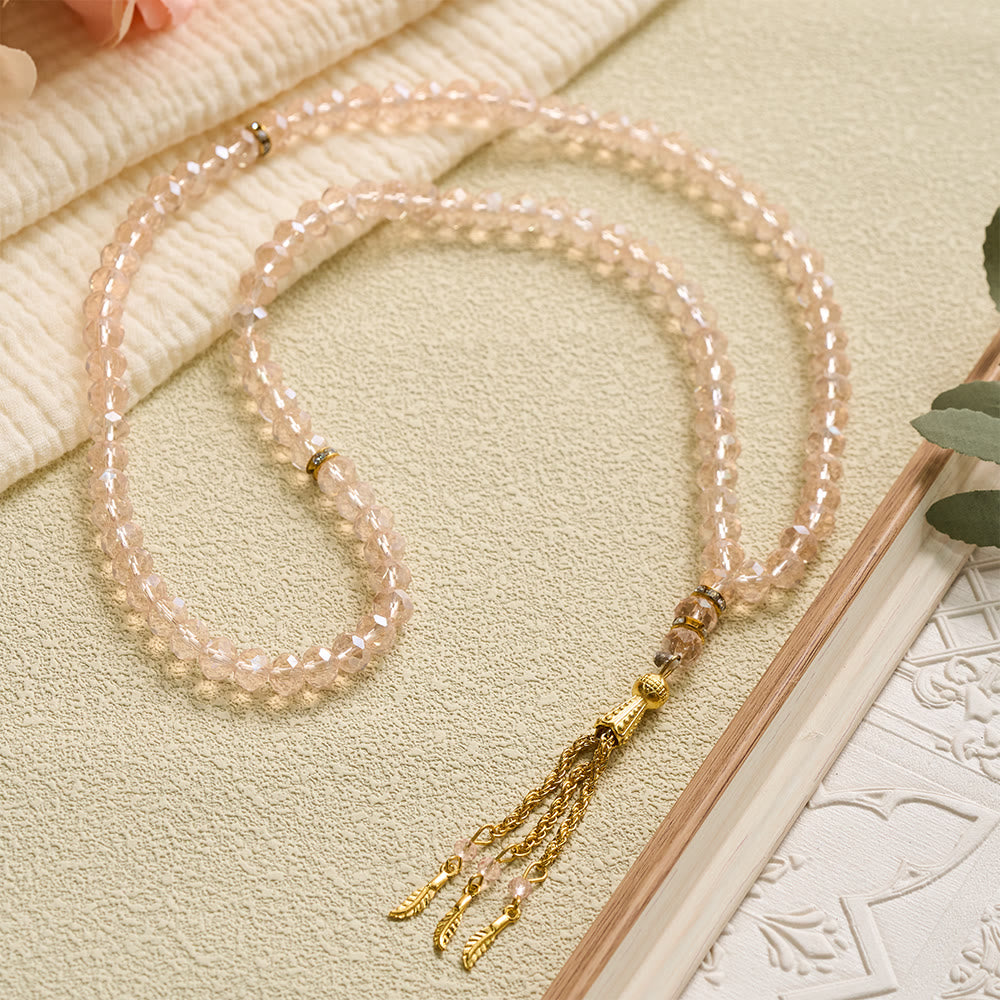 HilalHaven Elegant Faceted Crystal 99 Beads Tasbih — Vintage Rosary with Feather Tassel - image 5