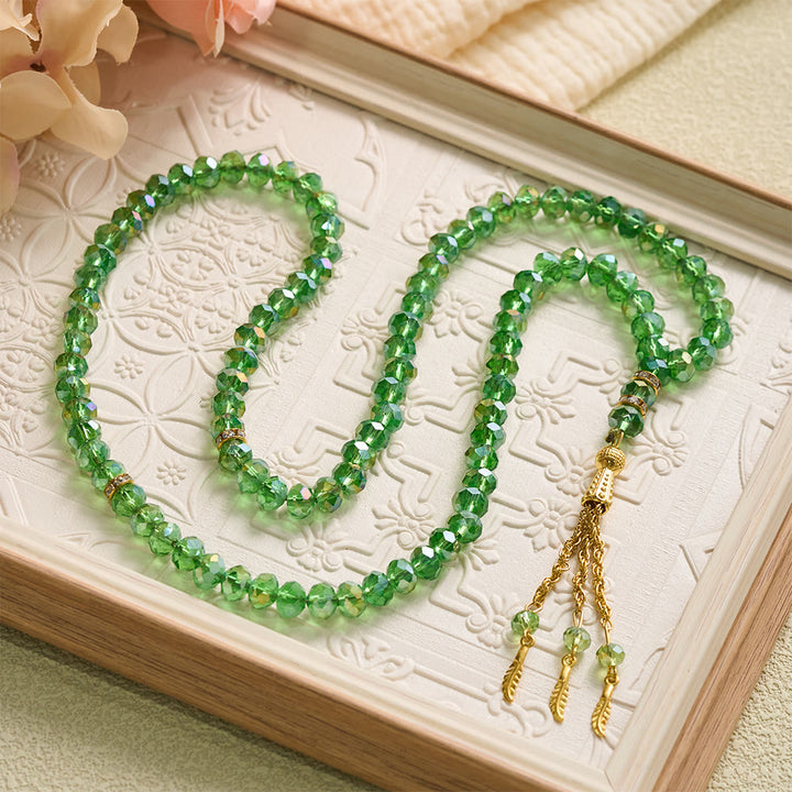 HilalHaven Elegant Faceted Crystal 99 Beads Tasbih — Vintage Rosary with Feather Tassel - image 16