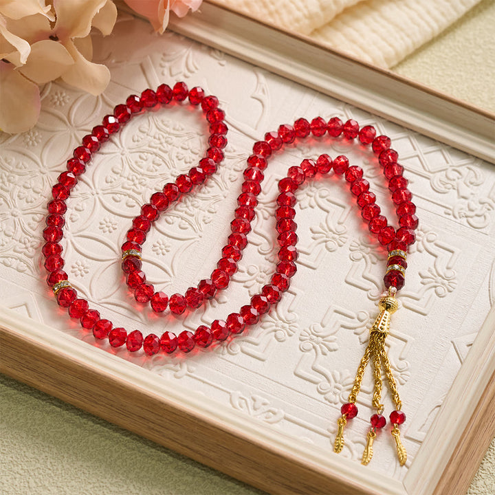 HilalHaven Elegant Faceted Crystal 99 Beads Tasbih — Vintage Rosary with Feather Tassel - image 12
