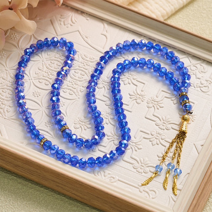 HilalHaven Elegant Faceted Crystal 99 Beads Tasbih — Vintage Rosary with Feather Tassel - image 20