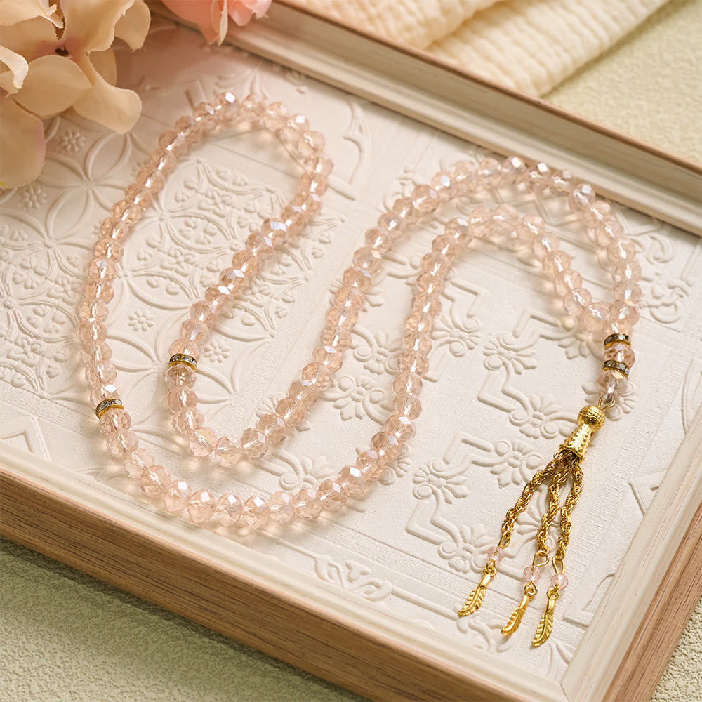 HilalHaven Elegant Faceted Crystal 99 Beads Tasbih — Vintage Rosary with Feather Tassel - image 4
