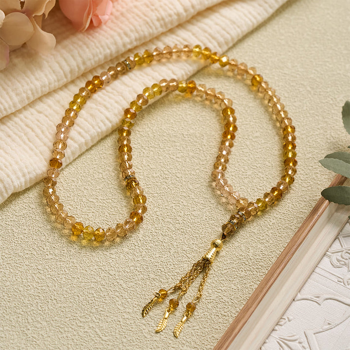 HilalHaven Elegant Faceted Crystal 99 Beads Tasbih — Vintage Rosary with Feather Tassel - image 1