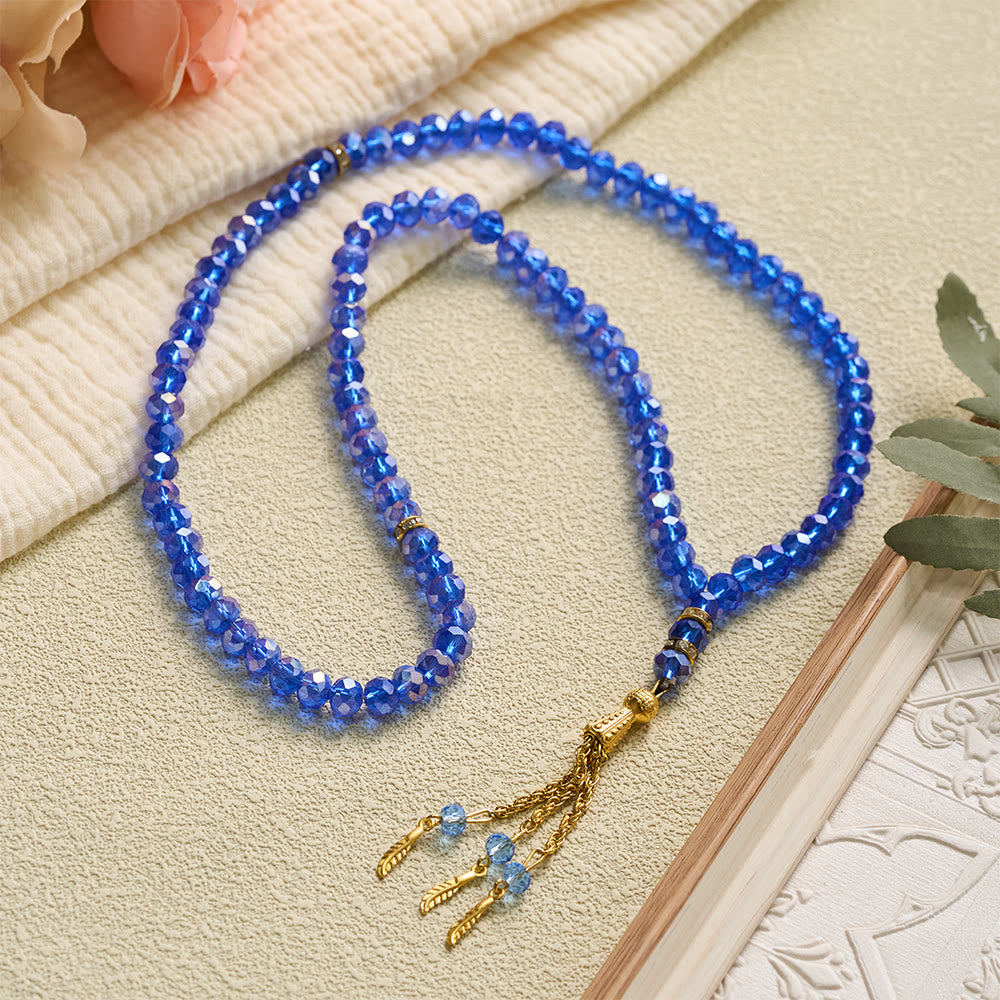 HilalHaven Elegant Faceted Crystal 99 Beads Tasbih — Vintage Rosary with Feather Tassel - image 21
