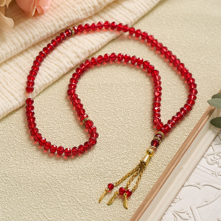 HilalHaven Elegant Faceted Crystal 99 Beads Tasbih — Vintage Rosary with Feather Tassel - image 13