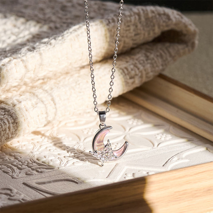 HilalHaven Dainty Moon &amp; Butterfly Pendant Necklace — Shimmering Crystal Accents - Pink Moon Butterfly(Silver Chain) - image 1