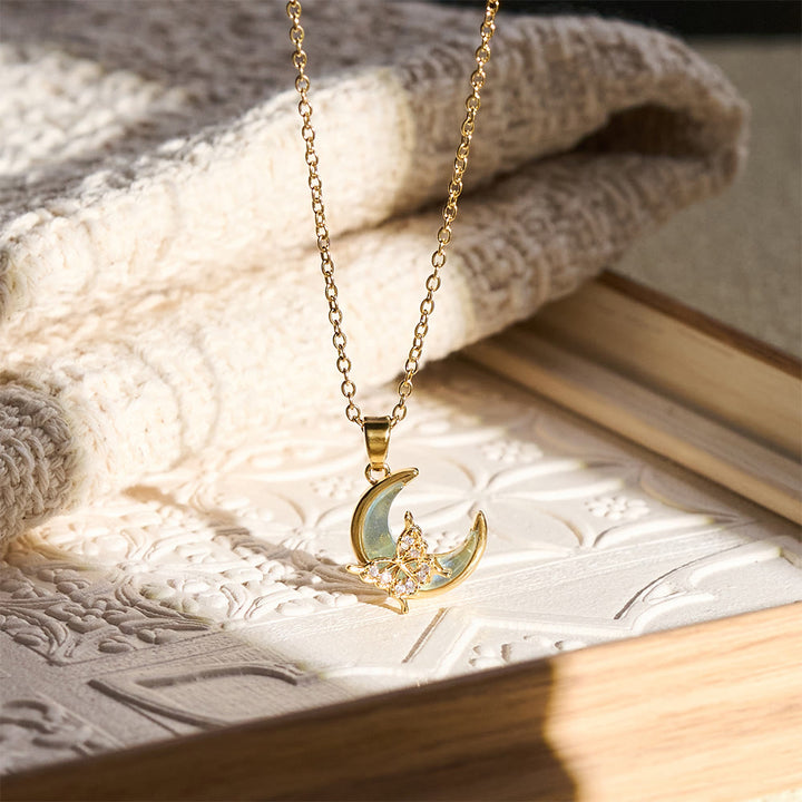 HilalHaven Dainty Moon &amp; Butterfly Pendant Necklace — Shimmering Crystal Accents - Blue Moon Butterfly(Golden Chain) - image 10