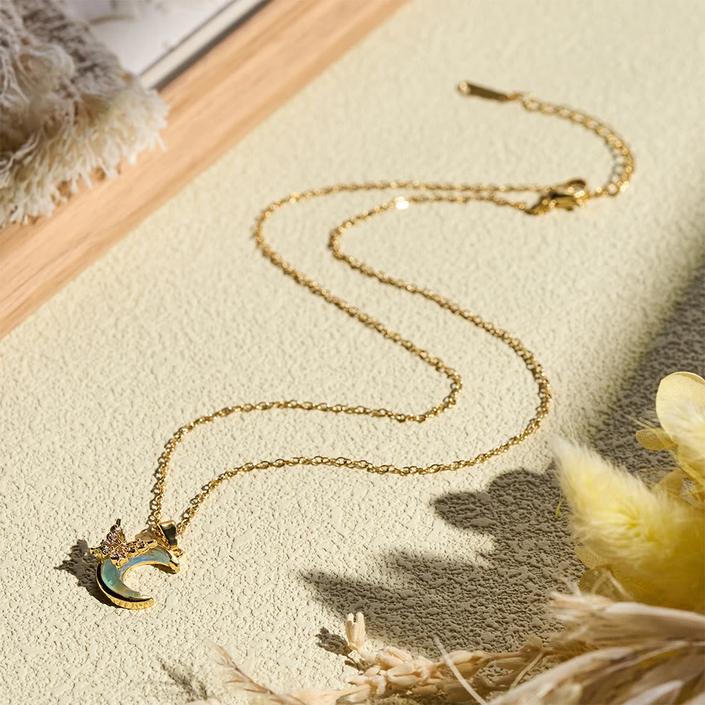 HilalHaven Dainty Moon &amp; Butterfly Pendant Necklace — Shimmering Crystal Accents - image 12